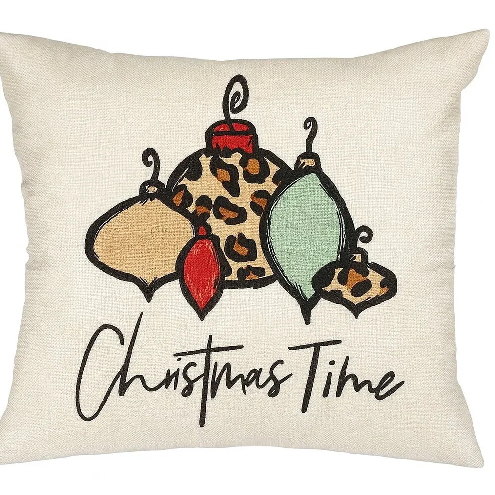 Christmas Pillow Cover Animal Print Red Green Gold Ornaments 18x18 NWOT